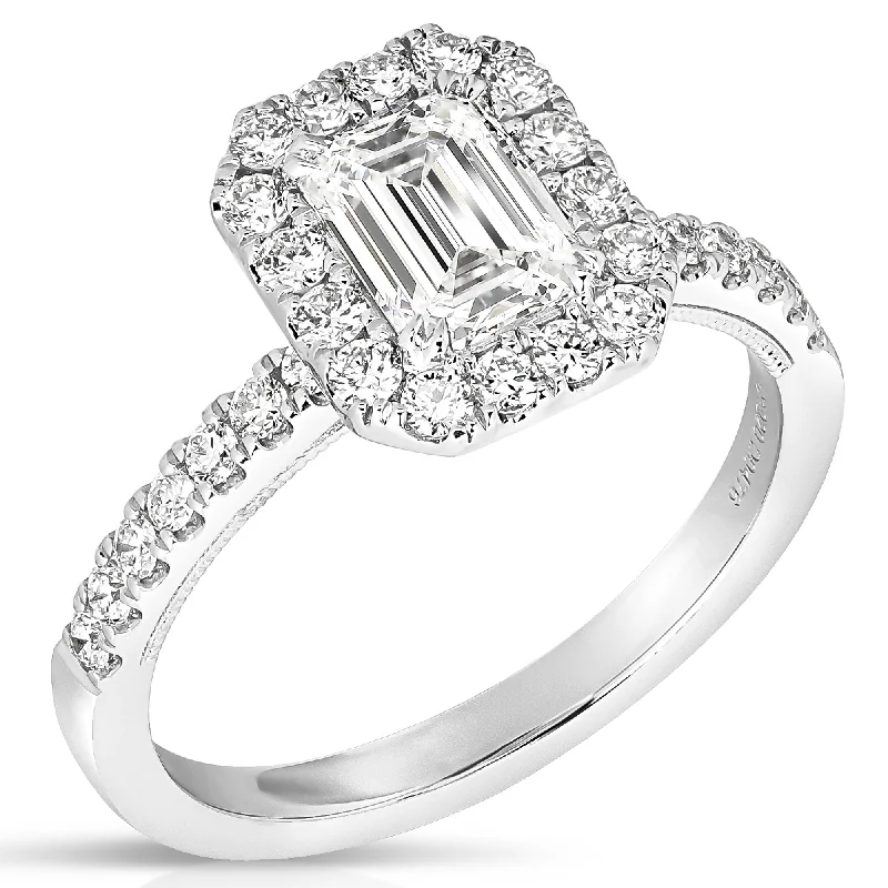 1 1/2 Ct Total Weight Emerald Cut Lab Grown Halo Engagement Ring