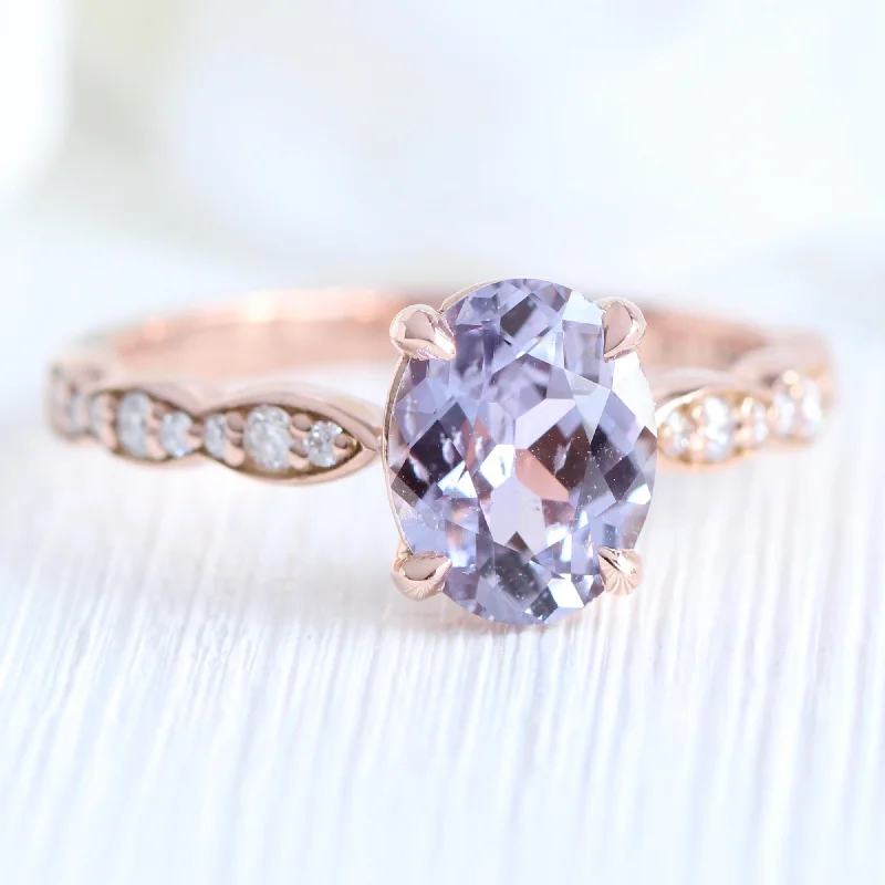 1.75 Ct Oval Lavender Purple Sapphire Ring in 14k Rose Gold Low Profile Ring, Size 6.25