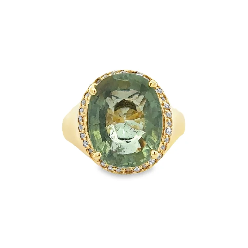 6.60 ct. Green Tourmaline and Diamond Ring in Yellow Gold