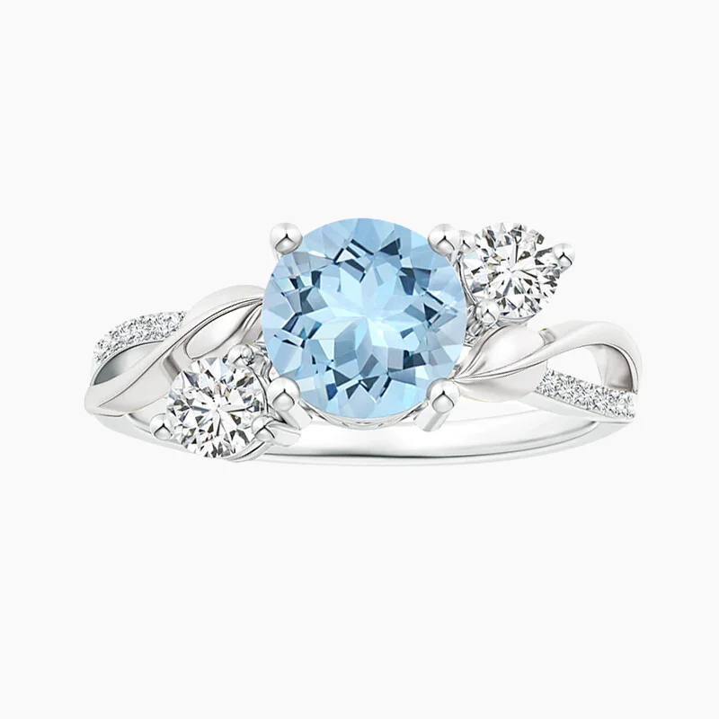 925 Sterling Silver Aquamarine Twist Vine Ring