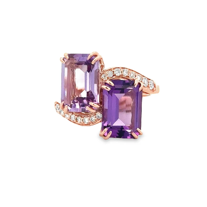 Amethyst and Diamond Bypass Style Ring in Rose Gold