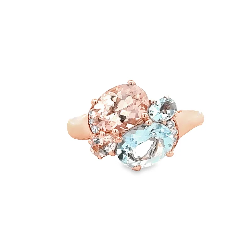 Aquamarine and Morganite Bypass Style Ring in Rose Gold