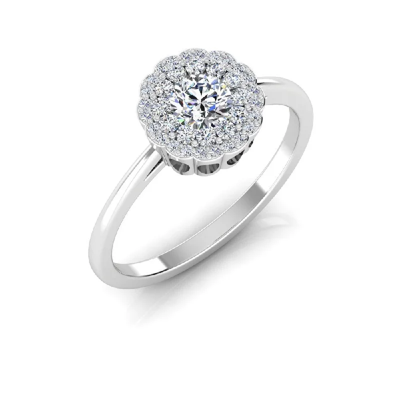 Brilliant Cut Floral Halo Petite Moissanite Engagement Ring