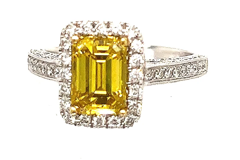 Emerald Cut Yellow Diamond  Engagement Ring