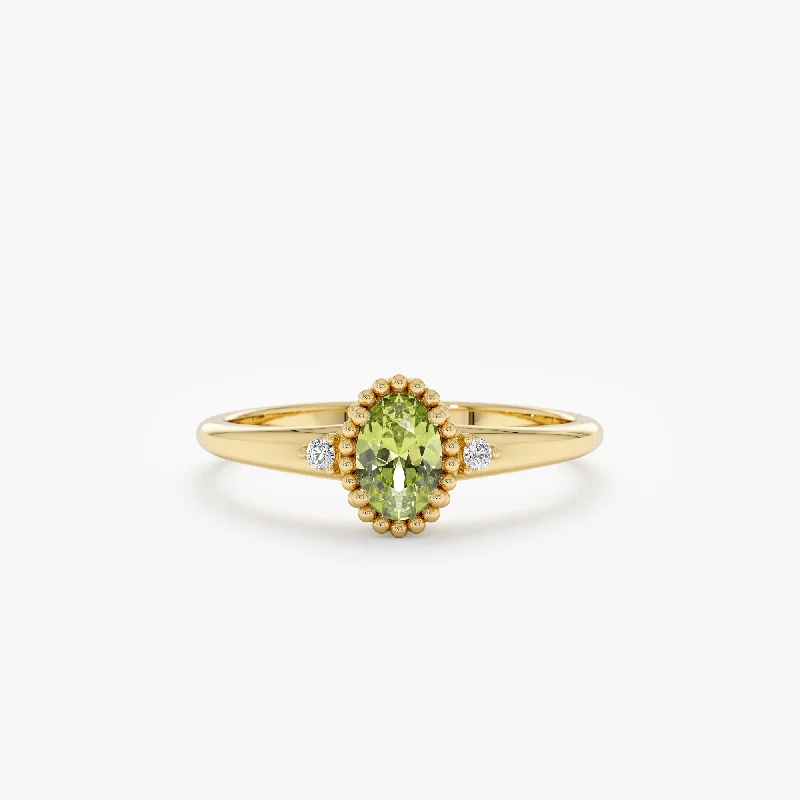 Oval Peridot Diamond Engagement Ring, Meadow