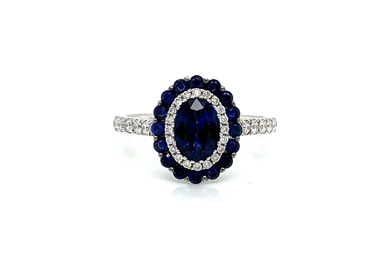 Oval Sapphire Flower Engagement Ring