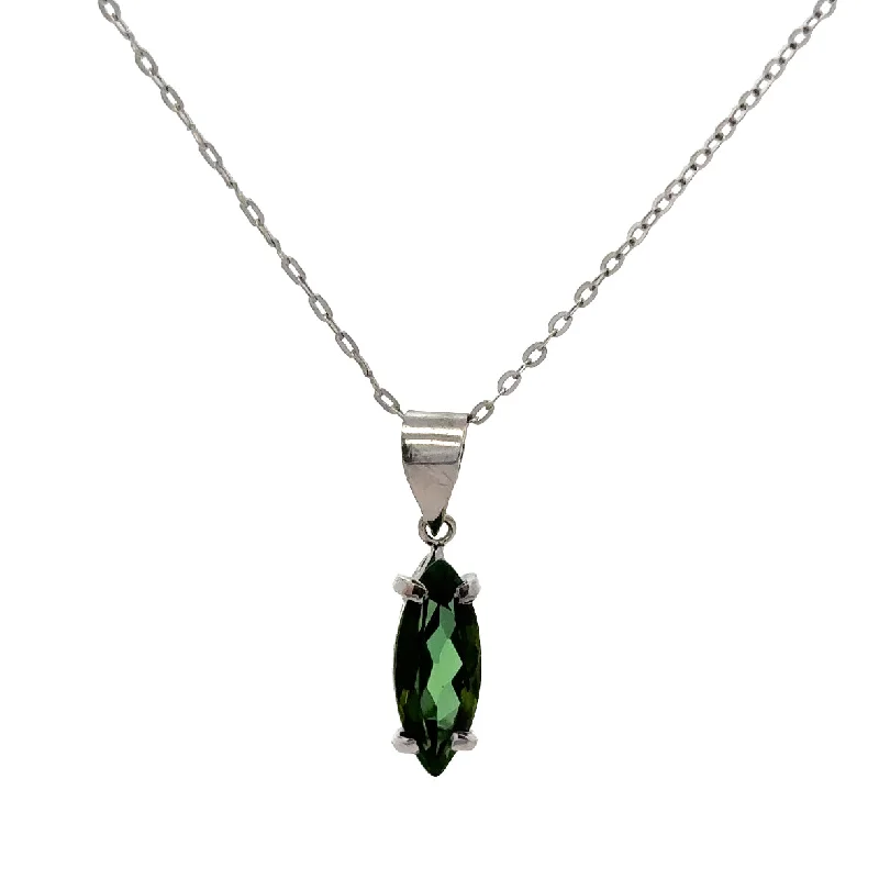 Vintage Green Tourmaline Marquise Pendant in White Gold