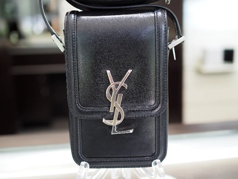 YSL Black Leather Crossbody Bag with Silver Hardware