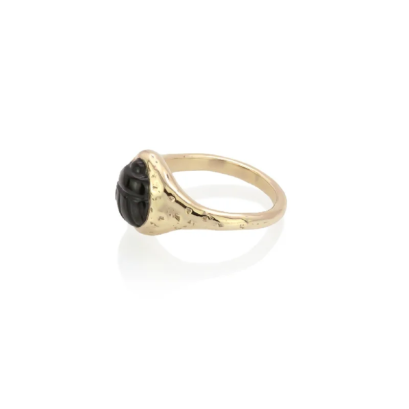 Black Spinel Scarab Amulet Ring