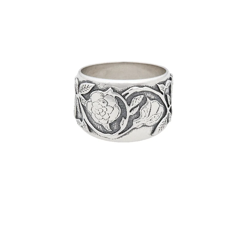 Silver Rose Vine Wide Band