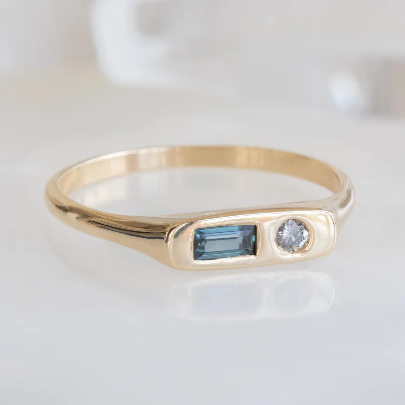 The Asymmetrical Sapphire + Diamond Signet Ring | 10K Yellow Gold