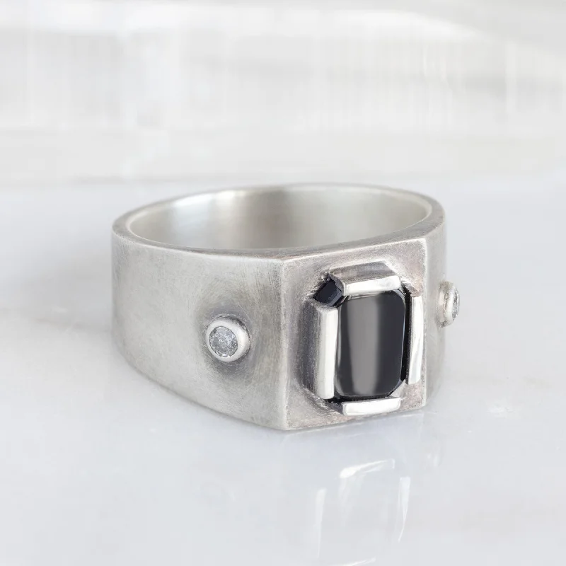 The Onyx & Diamond Signet Ring | Oxidized Sterling Silver