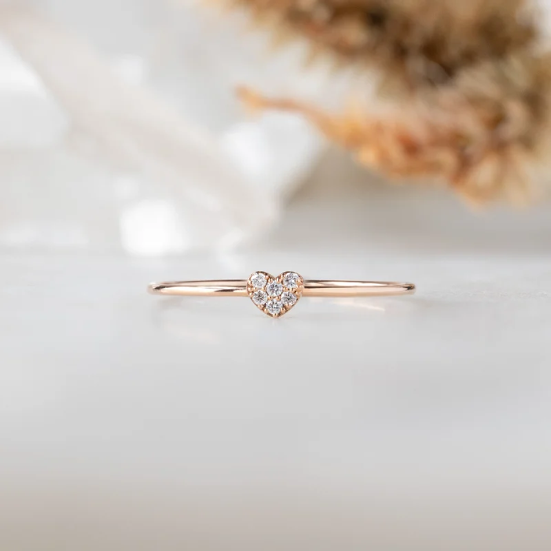 The Sweetheart White Diamond Pavé Ring | 14K Rose Gold