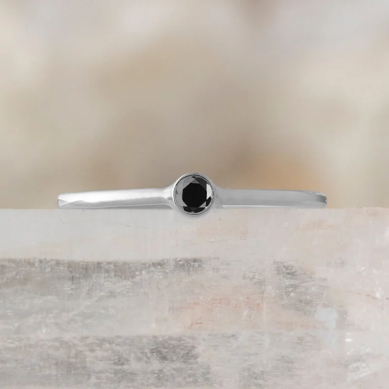 The Teensy Custom Black Diamond Stacking Ring | 14K White Gold