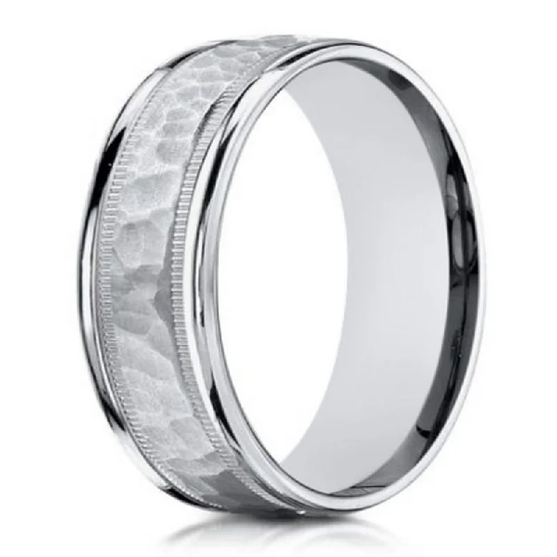 Men's White Gold 14K Band, Milgrain Borders | 6 mm