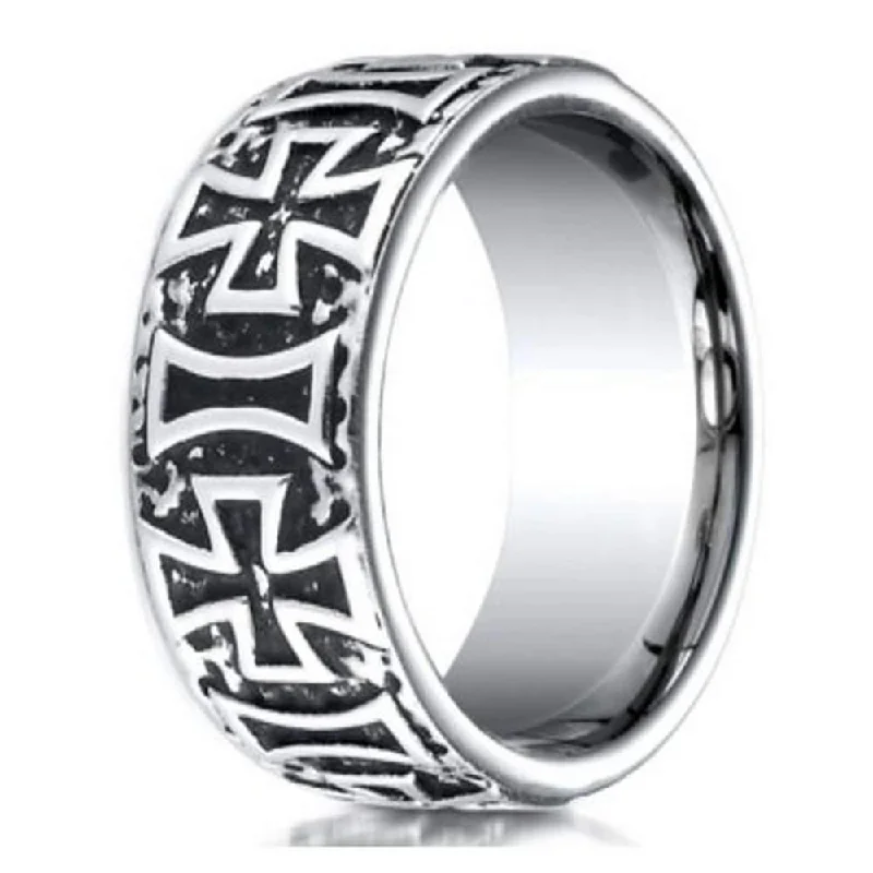 Men's Cobalt Chrome Ring with Maltese Crosses  - 9mm