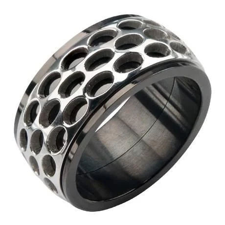 Men's Stainless Steel Car Grille Black IP Polish Finished Ring -9mm