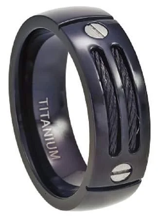 Black Titanium Cable Ring with Screw Accent -8mm