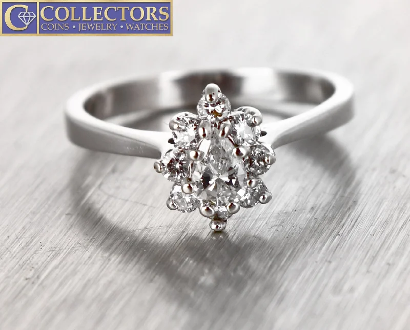 Holiday Jewelry Sale – Perfect Gifts At The Best Prices Lovely Ladies 0.43ctw Pear Round Halo Diamond Platinum Promise Ring