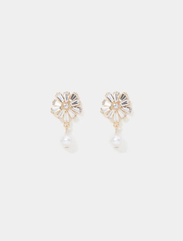 Geneva Glass Stone Pearl Earrings