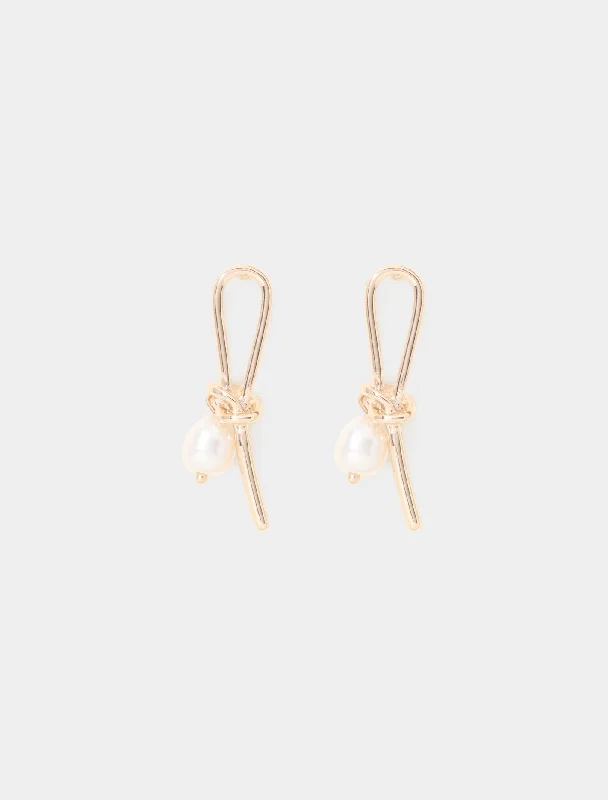 Maxine Metal Knot Pearl Earrings