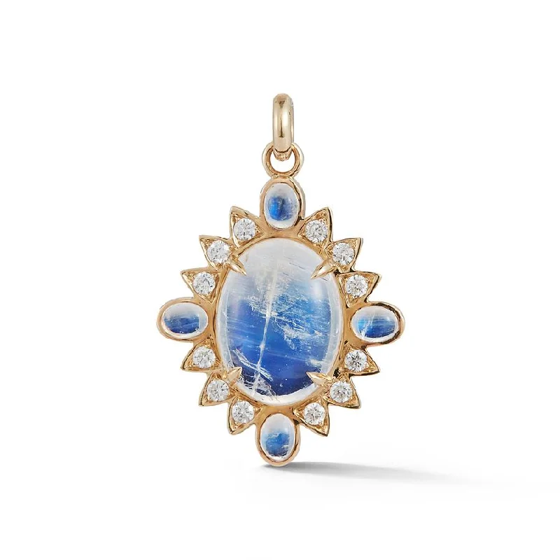 Nora Rainbow Moonstone or Opal and Diamond Quatrefoil Pendant Charm