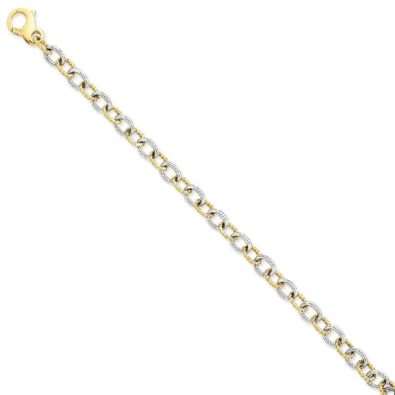 14k White and Yellow Gold, 6.5mm Fancy Cable Chain Bracelet - 8.5 Inch