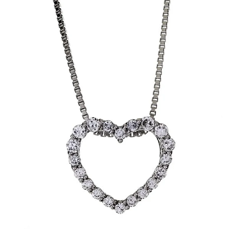 14K White Gold Diamond Heart Pendant Necklace