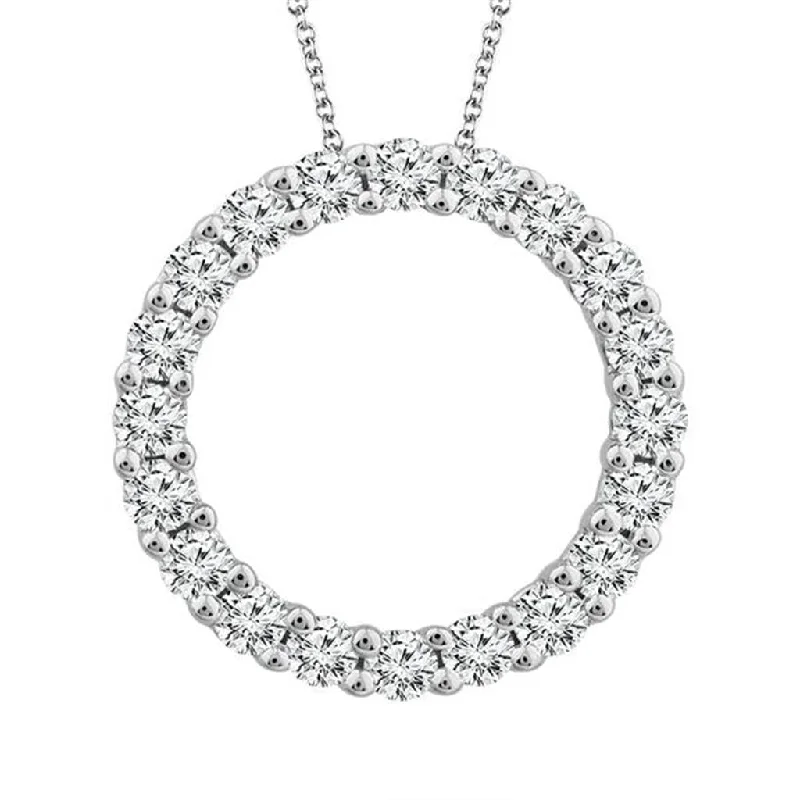 14K White Gold Natural Diamonds Circle Pendant Necklace