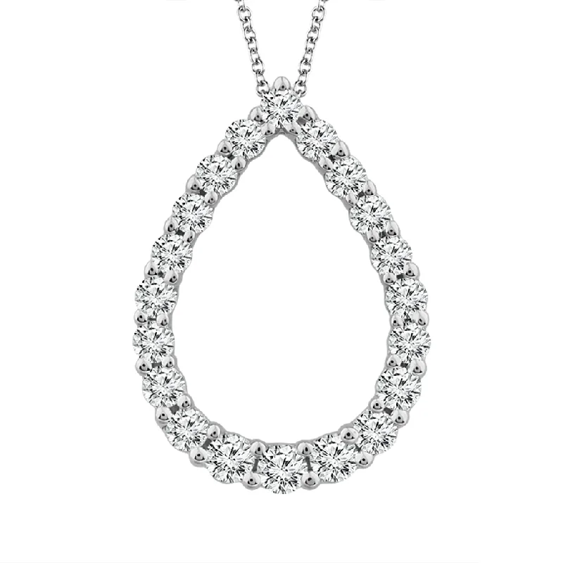 14K White Gold Natural Diamonds Pear Pendant Necklace