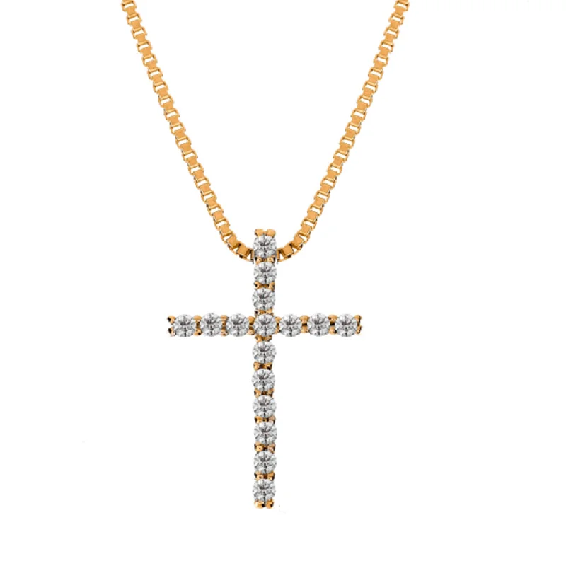 14K Yellow Gold Diamond Cross Pendant Necklace