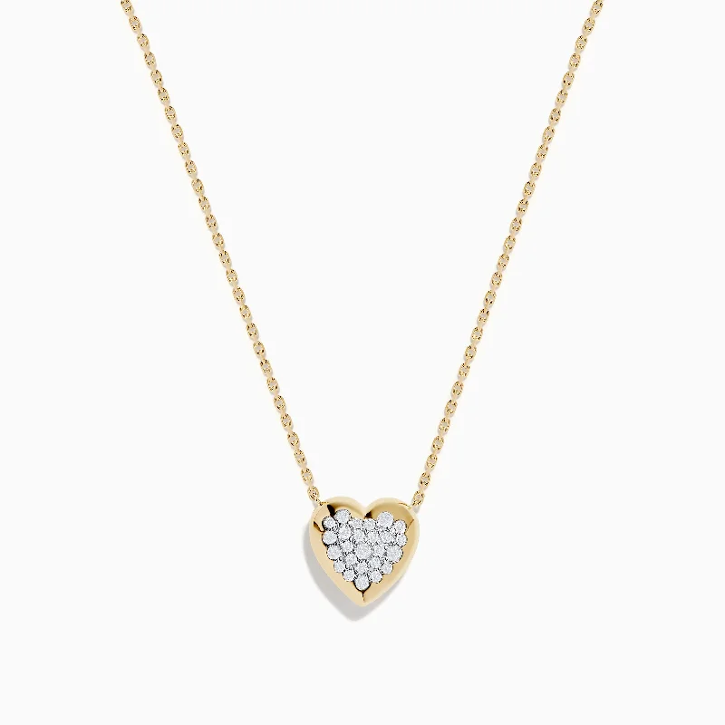 14K Yellow Gold Diamond Pave Heart Necklace