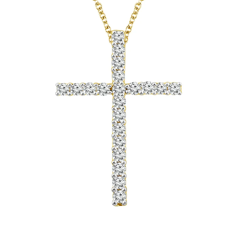 14K Yellow Gold Natural Diamonds Cross Pendant Necklace