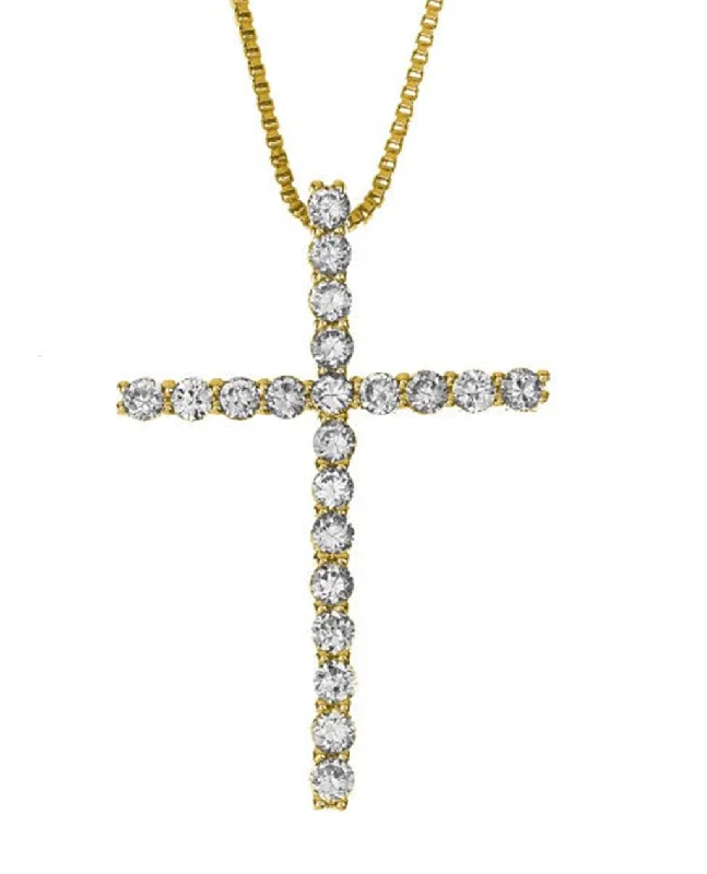 14K Yellow Gold Natural Diamonds Cross Pendant Necklace