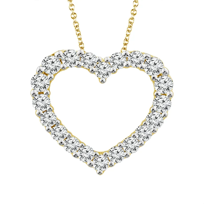 14K Yellow Gold Natural Diamonds Heart Pendant Necklace