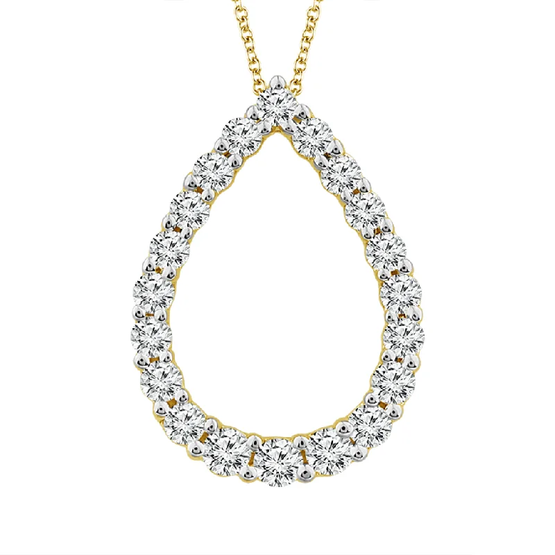 14K Yellow Gold Natural Diamonds Pear Pendant Necklace