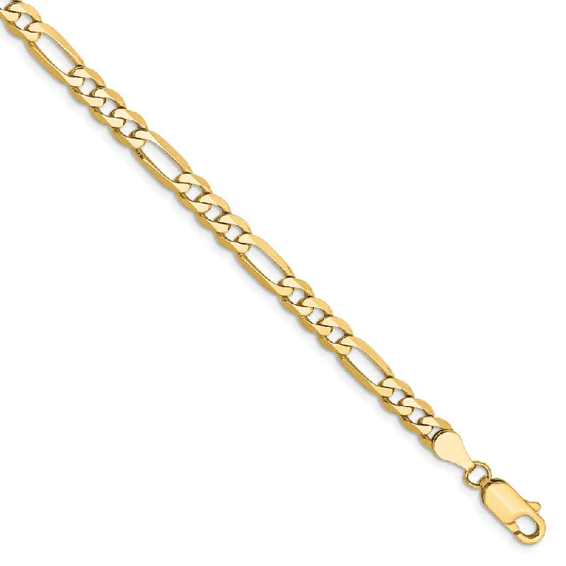 4.75mm, 14k Yellow Gold, Flat Figaro Chain Bracelet, 8 Inch