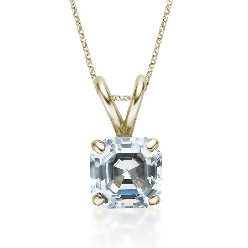 Asscher solitaire pendant with 2 carat* diamond simulant in 10 carat yellow gold