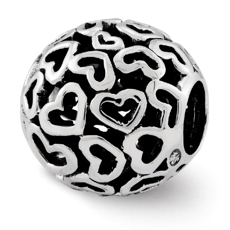 Bali Open Hearts Bead Charm in Antiqued Sterling Silver