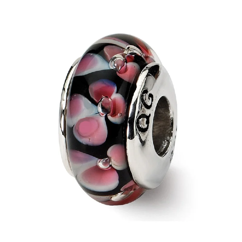 Black and Pink Glass Sterling Silver Bead Charm