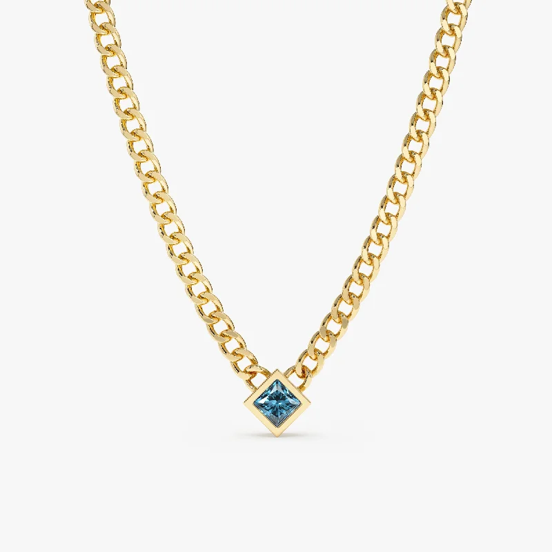 Blue Topaz Cuban Chain Necklace, Harley