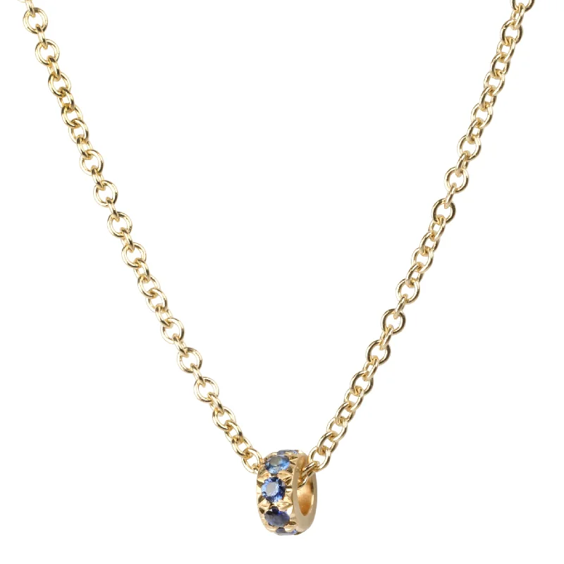 20K Gold Pave Blue Sapphire Rondelle Necklace