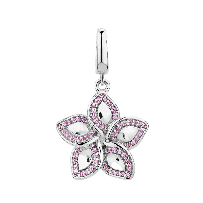 Charm pendant with pink tourmaline simulants in sterling silver