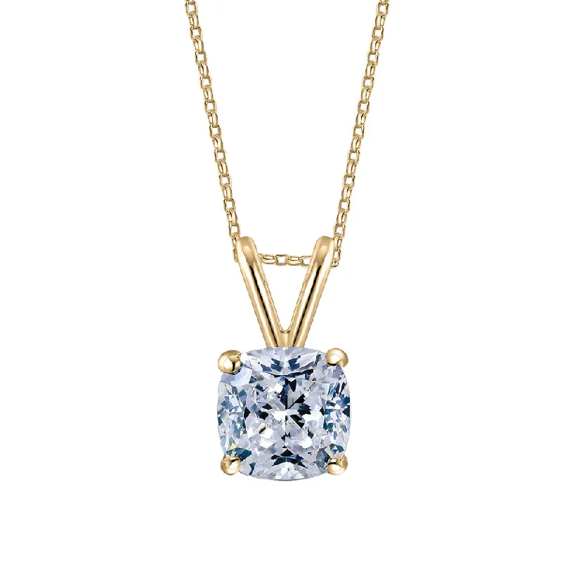 Cushion solitaire pendant with 1 carat* diamond simulant in 10 carat yellow gold