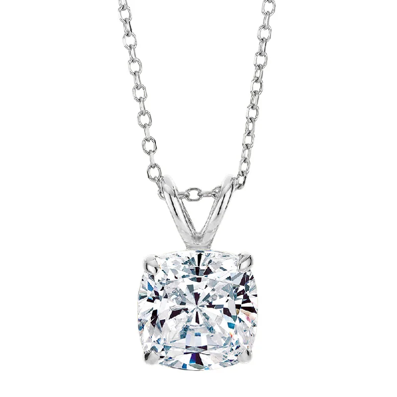 Cushion solitaire pendant with 2 carat* diamond simulant in 10 carat white gold