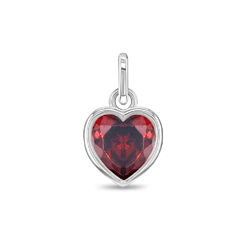 CZ Birthstone Heart Charm January – Garnet Kids / Children's / Girls for Charm Bracelet - Sterling Silver