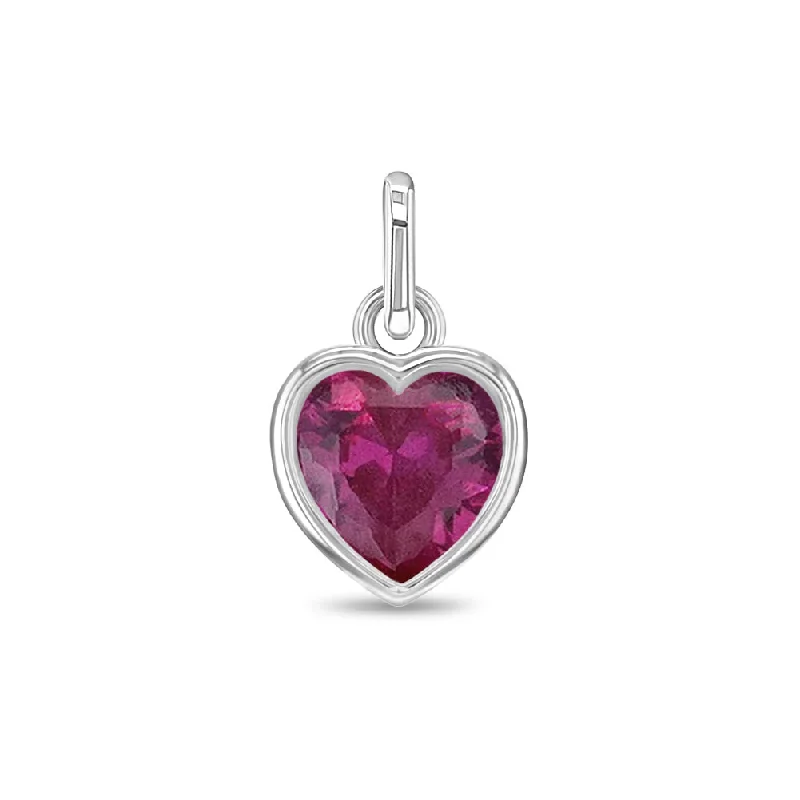 CZ Birthstone Heart Charm July – Ruby Kids / Children's / Girls for Charm Bracelet - Sterling Silver