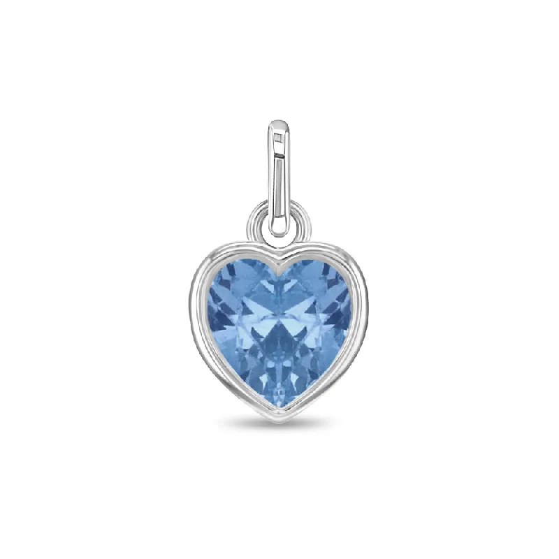 CZ Birthstone Heart Charm March – Aquamarine Kids / Children's / Girls for Charm Bracelet - Sterling Silver