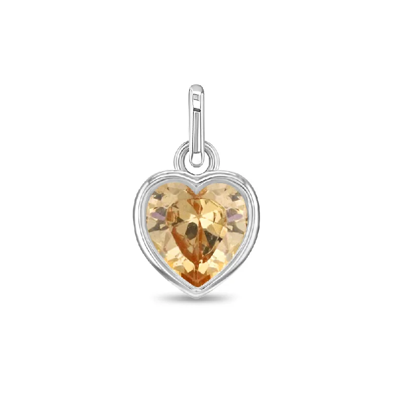 CZ Birthstone Heart Charm November – Citrine Kids / Children's / Girls for Charm Bracelet - Sterling Silver