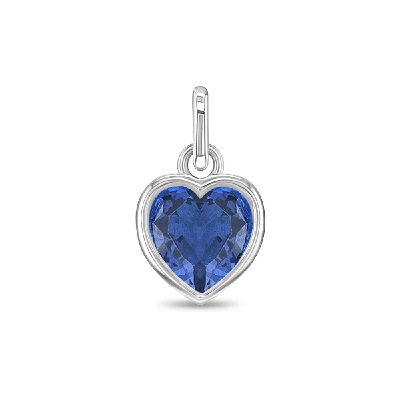 CZ Birthstone Heart Charm September – Sapphire Kids / Children's / Girls for Charm Bracelet - Sterling Silver